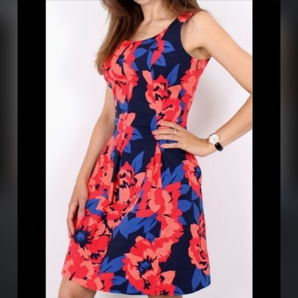 Tommy Hilfiger Floral Fit & Flare Dress Sleeveless Navy Orange Designer Summer - Picture 9 of 10